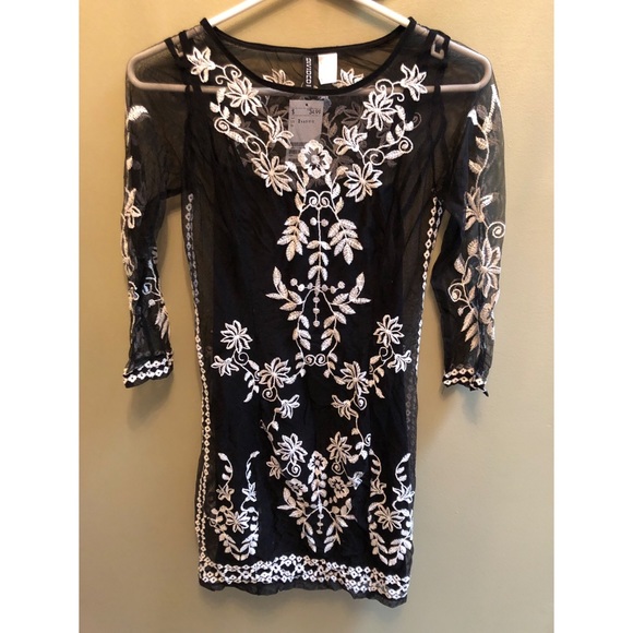 h&m embroidered mesh dress